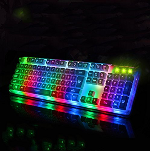keyboard Sensación mecánica Dos Colores Teclado retroiluminado Cable USB de Cristal de luz Colorida,Blanco