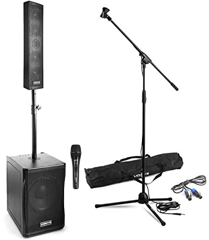 Vonyx VX1200 Active PA System for Singers & Guitarists - 750W Vocalist PA Speaker Set with Subwoofer, Satellite Speaker, Dynamic Microphone, Mic Stand, Carry Bag & Connection Cable
