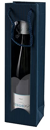 Henne 10x Wein Geschenktüten Blau - für 1 Flasche- Wellkarton, Weinverpackung mit Sichtfenster