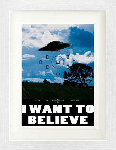 1art1 UFOs Poster I Want to Believe, Fadenkreuz Gerahmtes Bild Mit Edlem Passepartout | Wand-Bilder | Im Bilderrahmen 40x30 cm
