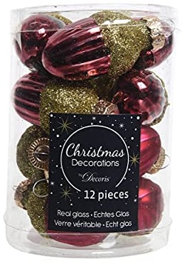 Christbaumschmuck Eicheln Glas 4cm x 12 Stück Weihnachtskugeln ochsenblut / hellgold