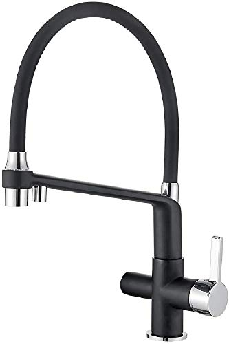 Ibergrif Grifo Osmosis 3 Vías Cromado, Grifo Cocina con Caño Flexible y Ducha de Mano, Pulverizador de Doble Función 3 en 1 para Purificador de Filtro de Aguay Fregadero de Cocina, Negro M22127B-2