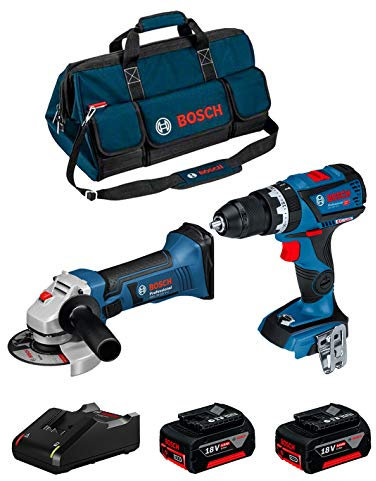 BOSCH Kit 18V BK2011BAG (Taladro Percutor GSB 18V-60 C + Amoladora GWS 18-125 V-LI + 2 Baterías de 5,0 Ah + Cargador + Bolsa)