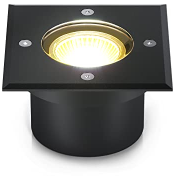 lambado® LED Bodenstrahler für Außen - extra flach, befahrbar & wasserdicht inkl. 5W Strahler neutralweiss dimmbar - Schwarz eckige Bodenleuchte/Bodeneinbaustrahler IP67 für Terrasse & Garten