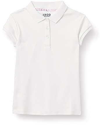 IZOD Girls' School Uniform Short Sleeve Interlock Polo, White, 6X