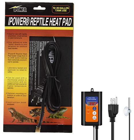 iPower Terrarium Heating Mat & Digital Thermostat Controller for Turtles, Lizards, Frogs and Other Small Animals 6 x 8