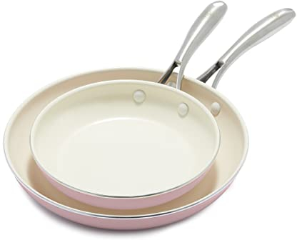 GreenLife Artizan Healthy Ceramic Non-Stick 20 cm and 26 cm Frying Pan Skillet Set, Stainless Steel Handle, PFAS-Free, Induction, Oven Safe, Pink