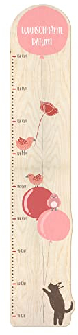 PrintPlanet® - Holz-Messlatte-Schmal mit Namen gestalten - Messlatte für Kinder personaliseren - Motiv: Rosa