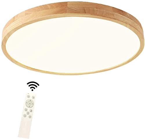 BININBOX Deckenleuchte Holz Lampe Rund Holzlampe Eiche Deckenlampe Schlafzimmer Vintage Leuchte Decke Licht Retro Mit Led Rustikal Zimmerlampe Küchenleuchte (Durchmesser60cm 48W, stufenloses Dimmen)