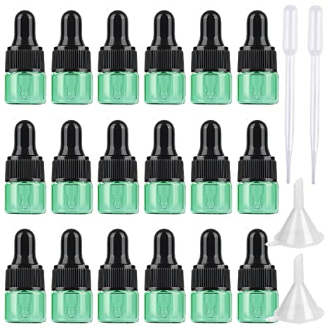 ZEOABSY 25 Stück Mini Leere 1 ml Leere Grün Glasflasche mit Pipette Tropfflasche Pipettenflaschen Tropfpipetten Glaspipette für Essenzen Parfüm Aromatherapie ätherische Öle