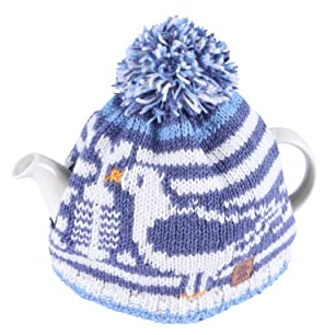 Pachamama Handknitted Medium 4-6 Cup 1.2L Wool Tea Cosy/Teapot Cover - Seagull Pattern Insulated Handmade Fair Trade Multicoloured