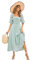 R.Vivimos Women's Polka Dot Slim Half Sleeve Puff Flare Sleeve Square Neck Tie Long Midi Dress(XLarge,Green#2)