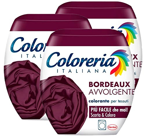 Coloreria Italiana Tinte de Ropa, Colorante para Tejidos en Lavadora Color Burdeos Enrollador Fórmula Todo en Uno - 3 Paquetes Monodosis de 350 g