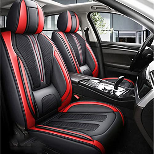 Tuqiang Universal Autositzbezüge Full Set,Vordersitze und Rückbank 5-Sitze Leder Sitzbezüge,Sitzbezug für die meisten Autos, SUVs, Pick-ups,MH97,Schwarz-rot