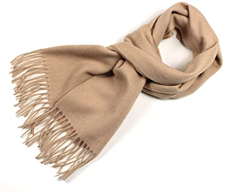 Pashmina Schal Damen Winter, Boho Schal Quasten mit Langen Streifen Kamel 180X32cm Warmer Winterschal-Poncho