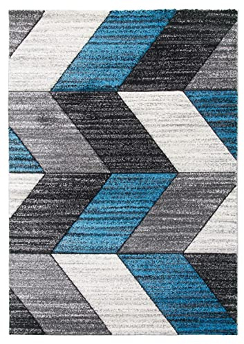 SrS Rugs® Impulse - Area Rug for Living Room, Bedroom, Hallway Runner Rug - Abstract Geometric Design - Provides Home with Comfort and Warmth (Teal Blue Chevron, 160cm x 220cm)