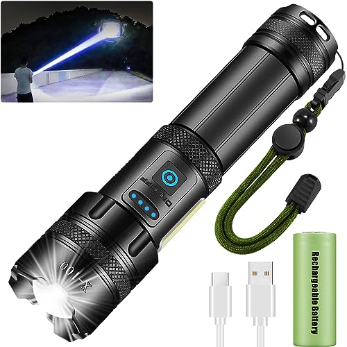 JAY-PARK Taschenlampe LED Aufladbar, 20000 Lumen Extrem Hell Taschenlampen Batteriebetrieben Zoombar, USB Taktische Taschenlampe Starke, Wasserdicht Camping Flashlight Mit COB-Seitenlampe