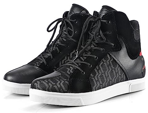 Scarpe Moto Uomo Stivali Moto in Pelle Traspirante Rinforzato con Supporto della Caviglia Suola Antiscivolo - 42 EU