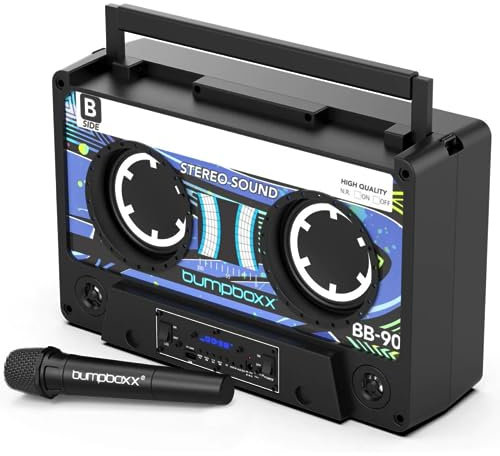 Bumpboxx Remixx Retro Bluetooth Boombox | Portable Cassette-Style Speaker with High-Fidelity Sound & Wireless Mic | Onyx Black