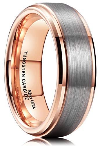 King Will Duo Unisex 7mm 18k Rose Gold Plated Tungsten Carbide Ring Two Tone Wedding Band 11.5