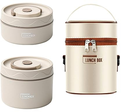 Antcher Loncheras térmicas de acero inoxidable para niños y adultos, lonchera aislada de 2 capas con bolsa aislante (beige)