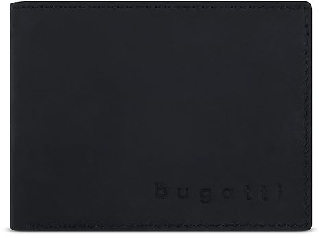 bugatti Luca Portemonnaie mit Klappe und RFID-Schutz, Geldbörse aus echtem Leder, schwarz