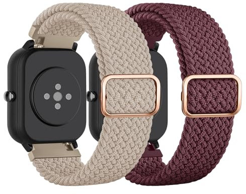 AK 2 Stück Armband für Amazfit BIP 3/BIP 3 PRO/BIP U PRO Damen Herren, 20mm Weiches Geflochtenes Nylon Armbänder Kompatibel mit Amazfit GTS 4 Mini/GTS 2 Mini/GTR 42mm/GTS 4/GTS 3/GTS 2