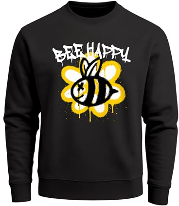 Neverless® Sweatshirt Aufdruck Bee Happy Biene Blume Graffiti Grafik Schriftzug Rundhals-Pullover Fashion Streetstyle
