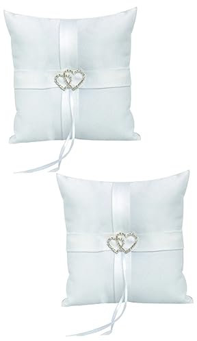 PRETYZOOM 2 Pièces Dessous de Verre Acrylique Oreiller Porteur d'alliances de Mariage Anneau Oreiller Double cœur la Croix Bague Fournitures de Mariage la mariée Blanche