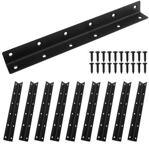 Redunest L Bracket, Heavy Duty Corner Brace, 10 Pack 10.8 Metal Shelf Bracket Angle Bracket for Shelves, Black Metal Braces for Wood,275mm Overall Length
