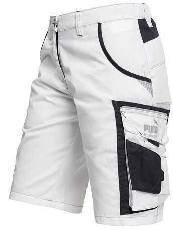PUMA Workwear Precision X Arbeitsshorts - Kurze Arbeitshose Damen - Robustes, Flexibles Material - Cargohose mit vielen Taschen - Bequeme Passform für Handwerk & Gewerbe - Weiß/Anthrazit - Gr. 44