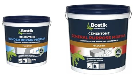Bostik Cementone Render Repair Mortar, For Durable Repairs & Patching & Cementone General Purpose Mortar, Pre-Mixed, Easy to Use, For Interior & Exterior Repairs & Maintenance