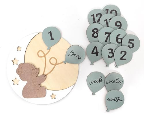 Bear Monthly Milestone Markers - Bear Baby Growth Photo Props,Newborn Wooden Milestone Sign,Newborn Photography Props,Baby Monthly Milestone Announcement