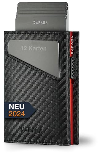 DAPARA Geldbörse Herren | Slim Wallet mit Münzfach & RFID-Schutz | Portmonee Männer | Kartenetui für 12 Karten | Smart Wallet for Men | Karten Geldbeutel | Portemonnaie | Carbon Red