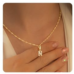 TINGN Gold Kette mit Buchstaben Damen - 14 Karat Gold Vergoldete Damen Kette mit Buchstaben N Anhänger CZ Buchstabenkette Mädchen Schmuck Geburtstagsgeschenk Geschenke für Frauen Mädchen Geschenke