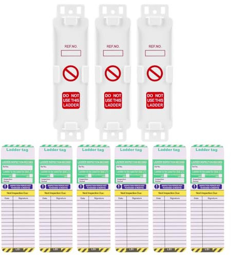 Ladder Tags - 3 Holders and 6 Ladder Inspection Tag Inserts, Weatherproof Safety Inspection Record Kit, Accident Prevention Tag Replacement Inserts Fits All Ladder Types & Other Equipment