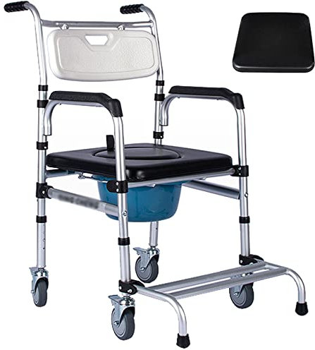 ZMAZHANG 4-in-1-Toilettenstuhl, Toilettenrollstuhl mit 4 Bremsen, Transport-Duschrollstuhl für ältere, verletzte und behinderte Menschen (1) (2)