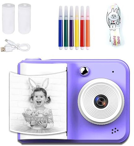 Impresora instantánea para niños, cámara con Pantalla LCD, Juegos, vídeo y Fotos, Incluye 3 Rollos de Papel fotográfico