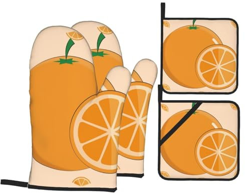 Set di 4 guanti da cucina antiscivolo per cucina e barbecue da forno e presine arancioni
