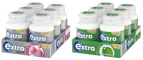 Extra Chewing Gum, White Bubblemint and Spearmint Flavours, 6 Packs of 46 Pieces Each (12 Packs Total)