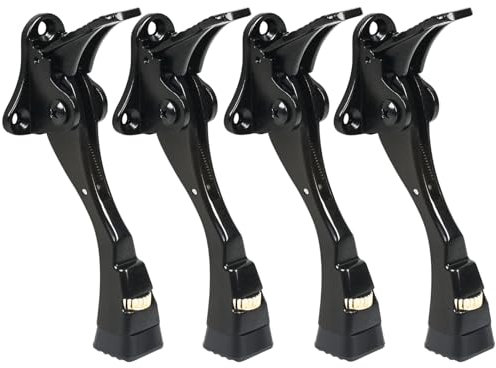 4 Packs Black Door Stops, Heavy Duty Kickdown Door Stopper, One Touch Adjustable Kickdown Door Stop for Heavy Doors, 4 in Metal Door Kickstand with Rubber Tip & Wall Protectors for Wide Doors- Black