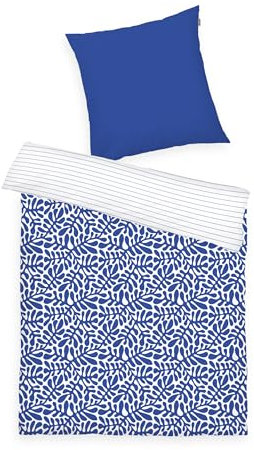 TOM TAILOR Renforcé-Bettwäsche, 80x80 + 155x220 cm, 100% Baumwolle/Renforcé, mit Wendemotiv und farbigem Reißverschluss, ORGANIC LEAVES Blau, Weiß (Cobalt)