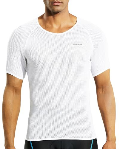 Nepest Men's Short Sleeve Biking Base Layer, Breathable Mesh Cycling Jerseys Bicycle Tops Ultralight Bike Baselayer Undershirt Sports Lightweight Quick Dry White,M