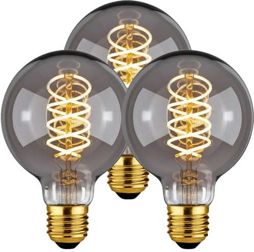 Amdenkyu Edison Vintage Glühbirne E27, Dimmbar Vintage Ersatz 40W Retro LED Lampe Warmweiß 2700K Rauchglas für Ambiente-Beleuchtung in Wohnraum, Bar und Café 3 Stück