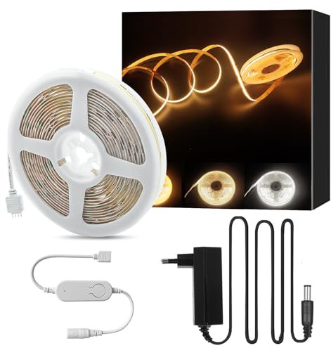 JBdusn COB CCT LED Tira de luces blanco sintonizable, 5m regulable 2700K-6500K 24V Kit de luces de cinta LED con Tuya controller, 576LEDs/m Cinta de luz para el hogar Iluminación de bricolaje