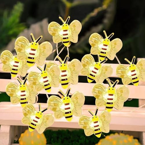 Bienen Deko Lichterkette Außen,2M 20LED Led Lichterkette mit Batterie und Timer Blumen Lichterketten für Außen & Innen,Bienen Dekoration für Garten,Blume,Terrasse,Weihnachten,Hochzeiten,Partys (03)
