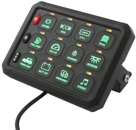 Pannello di commutazione a 12 marce, pannello interruttore con controllo app, 5 livelli, funzione dimmerabile, impermeabile, per auto da 12 V-24 V, camion, fuoristrada, barche, ATV/UTV, ecc