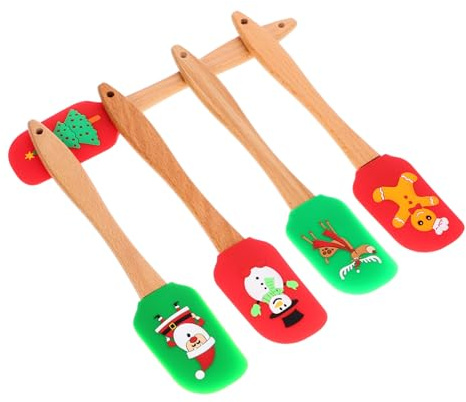 FUNNETOYU 5 Pezzi Spatole Silicone per Natalizie Resistenti e Riutilizzabili Ergonomico Antiscivolo per Crema e Impasti in Cucina
