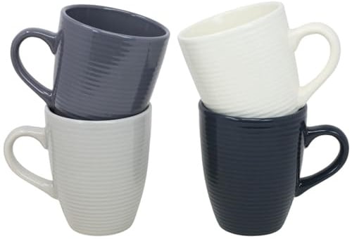UNIQUE HOME LIVING Grey Stoneware Coffee Mugs Set of 4, 320ml Tea and Coffee Cups, Dishwasher and Microwave Safe, Chip-Resistant Stoneware Mug Set for Tea, Latte, Cappuccino, Mocha, Hot Chocolate