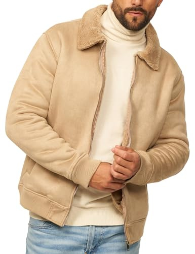 behype. Herren Blouson-Jacke als Weiche Übergangsjacke - Piloten Bomberjacke in Leder-Optik mit Teddy-Fleece für Männer - Men's Jacket
